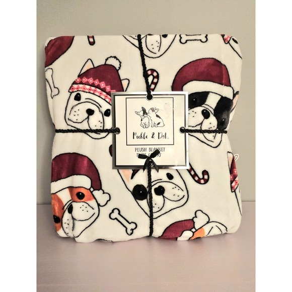 Pickle & Dot Frenchie French Bulldog Christmas Plush Blanket - Picture 1 of 3